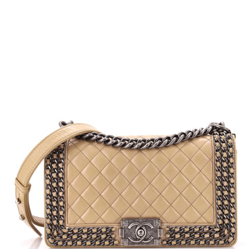 Chanel Chained Boy Flap Bag Quilted Glazed Calfskin Old Medium