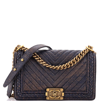 Chanel Braided Boy Flap Bag Patinated Chevron Caviar Old Medium