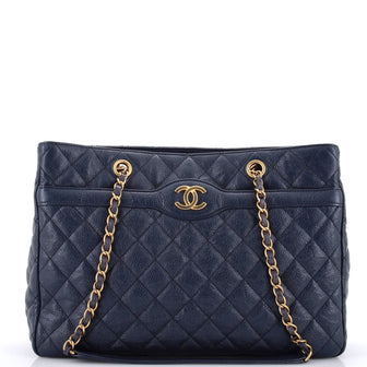 Chanel Two Tone Shopping Tote Quilted Caviar Large
