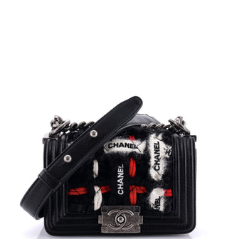 Chanel Boy Flap Bag Quilted Logo Ribbon and Tweed Small