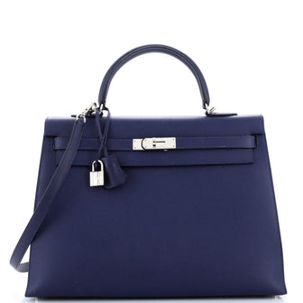 Hermes Kelly Handbag Verso Epsom with Palladium Hardware 35