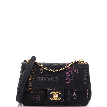 Chanel Denim Mood Flap Bag Logo Printed Quilted Denim Small