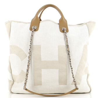 Chanel Deauville Logo Shopping Tote Printed Raffia Large