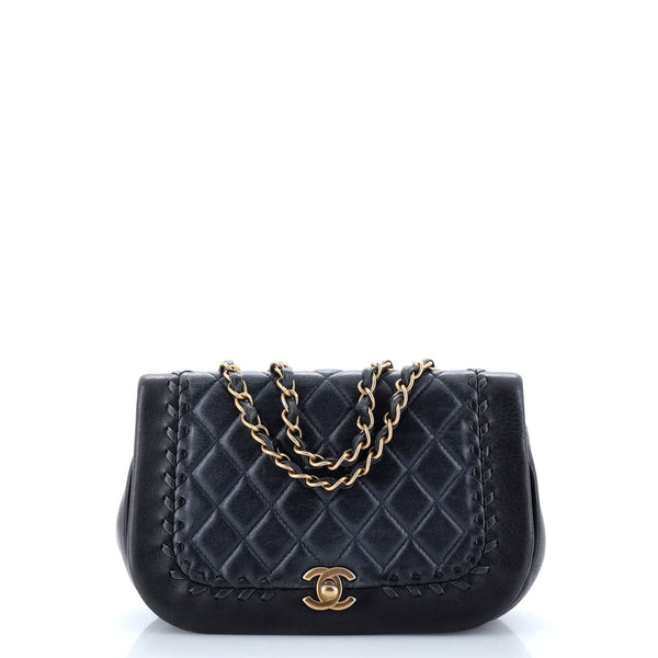Chanel Bicolor Braided Saddle Flap Bag Quilted Lambskin Small