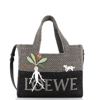 Loewe Embroidered Logo Convertible Tote Raffia Small