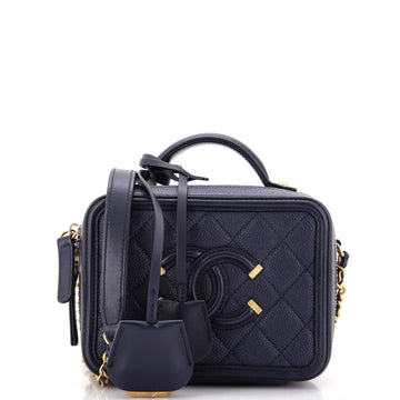 Chanel Filigree Vanity Case Quilted Caviar Small