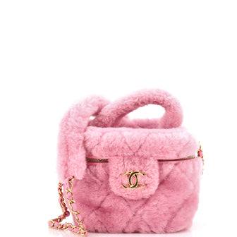 Chanel Coconing Top Handle Vanity Case with Chain Quilted Shearling Small