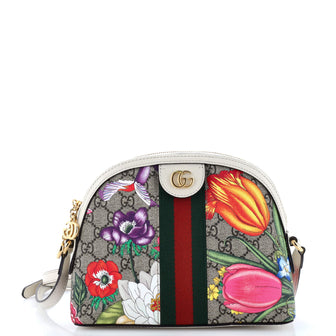 Gucci Ophidia Dome Shoulder Bag Flora GG Coated Canvas Small