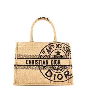 Christian Dior Book Tote Embroidered Raffia Medium