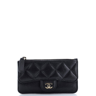 Chanel Flap Zip Card Holder Quilted Caviar