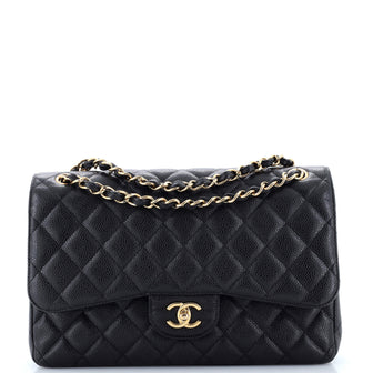 Chanel Vintage Classic Double Flap Bag Quilted Caviar Jumbo