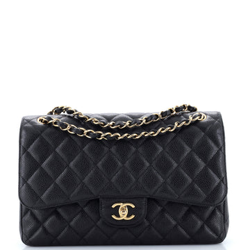 Chanel Vintage Classic Double Flap Bag Quilted Caviar Jumbo