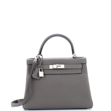 Hermes Kelly Handbag Green Togo with Palladium Hardware 28