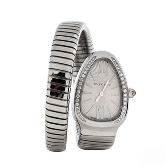 Bvlgari Serpenti Tubogas Single Spiral Quartz Watch Stainless Steel with Diamond Bezel 23