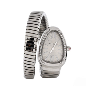 Bvlgari Serpenti Tubogas Single Spiral Quartz Watch Stainless Steel with Diamond Bezel 23
