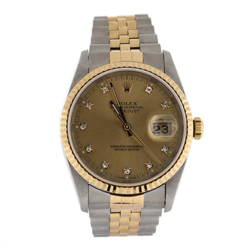 Rolex Oyster Perpetual Datejust Automatic Watch Stainless Steel and Yellow Gold with Diamond Markers 36