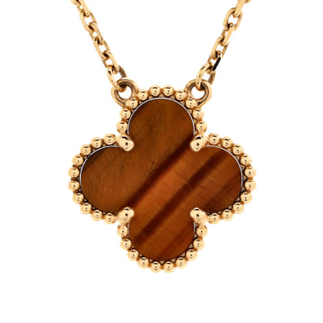 Van Cleef & Arpels Vintage Alhambra Pendant Necklace 18K Yellow Gold and Tiger Eye