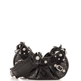 Balenciaga Le Cagole Giant Studs Shoulder Bag Crocodile Embossed Leather with Crystals XS