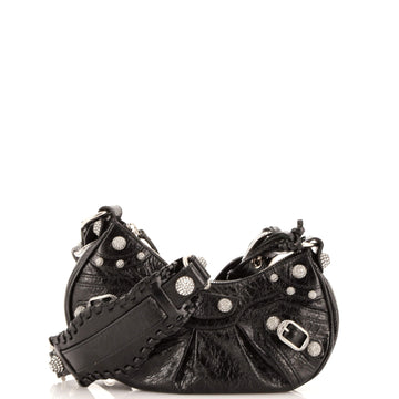 Balenciaga Le Cagole Giant Studs Shoulder Bag Crocodile Embossed Leather with Crystals XS