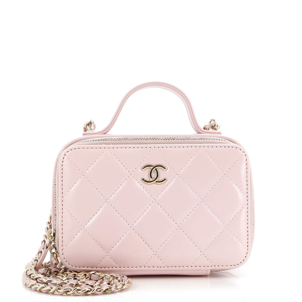 Chanel Double Zip CC Vanity Case Quilted Shiny Lambskin Mini 303486