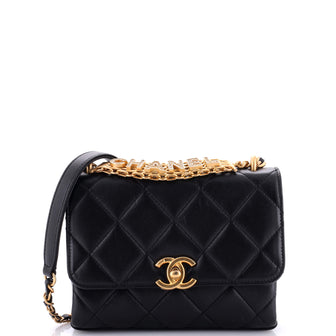 Chanel Crystal Logo Letters Chain Handle Flap Bag Quilted Lambskin Mini