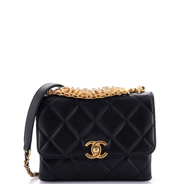 Chanel Crystal Logo Letters Chain Handle Flap Bag Quilted Lambskin Mini