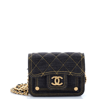Chanel Double You CC Flap Clutch with Chain Quilted Denim