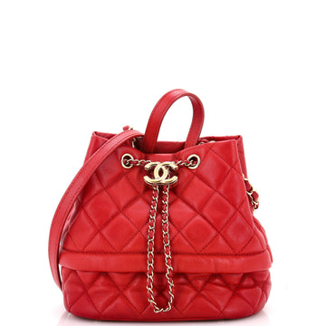 Chanel Rolled Up Drawstring Bucket Bag Quilted Caviar Small
