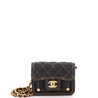 Chanel Double You CC Flap Clutch with Chain Quilted Denim