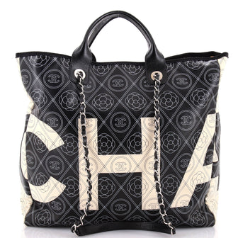 Chanel Logo Shopping Tote Printed Coated Canvas Large