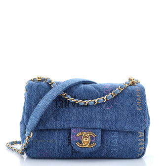 Chanel Denim Mood Flap Bag Logo Printed Quilted Denim Small
