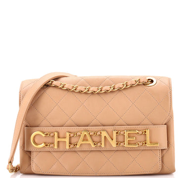 Chanel Logo Enchained Flap Bag Quilted Calfskin Medium