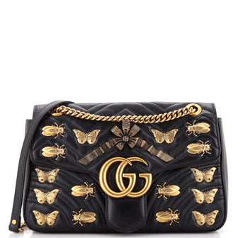 Gucci GG Marmont Flap Bag Embellished Matelasse Leather Medium