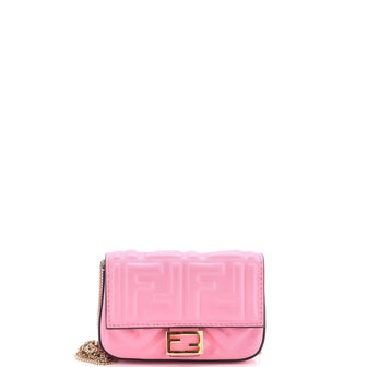 Fendi Chain Baguette Charm Bag Zucca Embossed Leather Nano