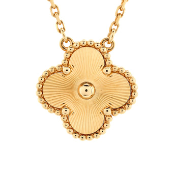 Van Cleef & Arpels Vintage Alhambra Pendant Necklace Guilloche 18K Yellow Gold