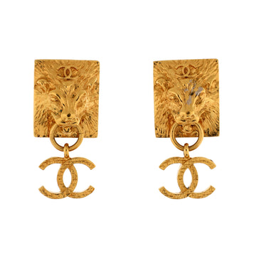 Chanel CC Lion Head Drop Earrings Metal