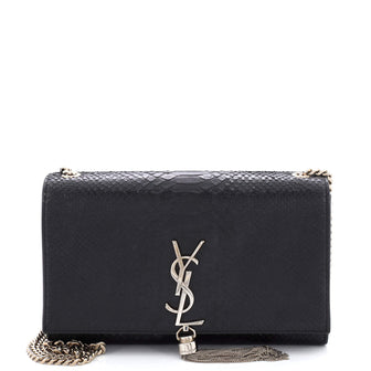 Saint Laurent Classic Monogram Tassel Crossbody Bag Python Embossed Leather Medium