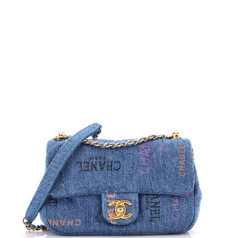 Chanel Denim Mood Flap Bag Logo Printed Quilted Denim Small