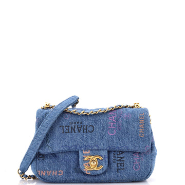 Chanel Denim Mood Flap Bag Logo Printed Quilted Denim Small