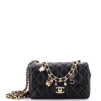 Chanel Coco Charms Classic Single Flap Bag Quilted Lambskin Mini