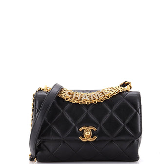 Chanel Crystal Logo Letters Chain Handle Flap Bag Quilted Lambskin Small