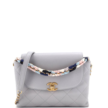 Chanel CC Chain Scarf Top Handle Flap Bag Quilted Caviar with Silk