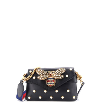 Gucci Broadway Pearly Bee Shoulder Bag Embellished Leather Mini