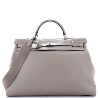 Hermes Kelly Travel Handbag Grey Novillo with Palladium Hardware 50