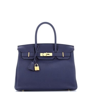 Hermes Birkin Handbag Blue Togo with Gold Hardware 30