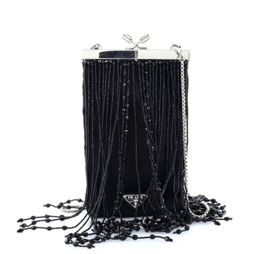 Prada Fringe Frame Chain Clutch Tessuto and Beads Small