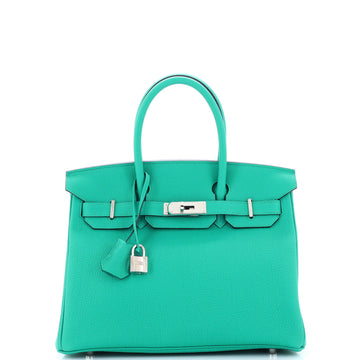 Hermes Birkin Handbag Green Togo with Palladium Hardware 30