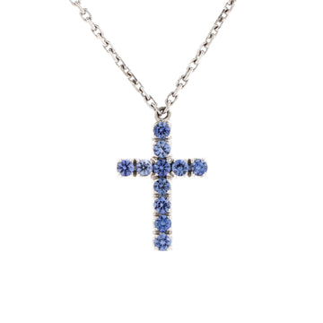 Cartier Cross Pendant Necklace 18K White Gold and Blue Sapphires
