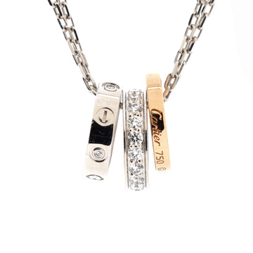 Cartier Love 3 Ring Pendant Necklace 18K Rose Gold and 18K White Gold with Diamonds