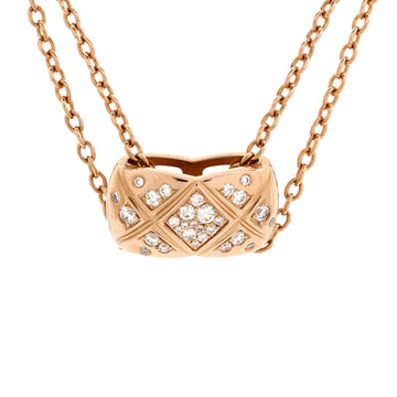 Chanel Coco Crush Double Chain Pendant Necklace 18K Beige Gold and Diamonds